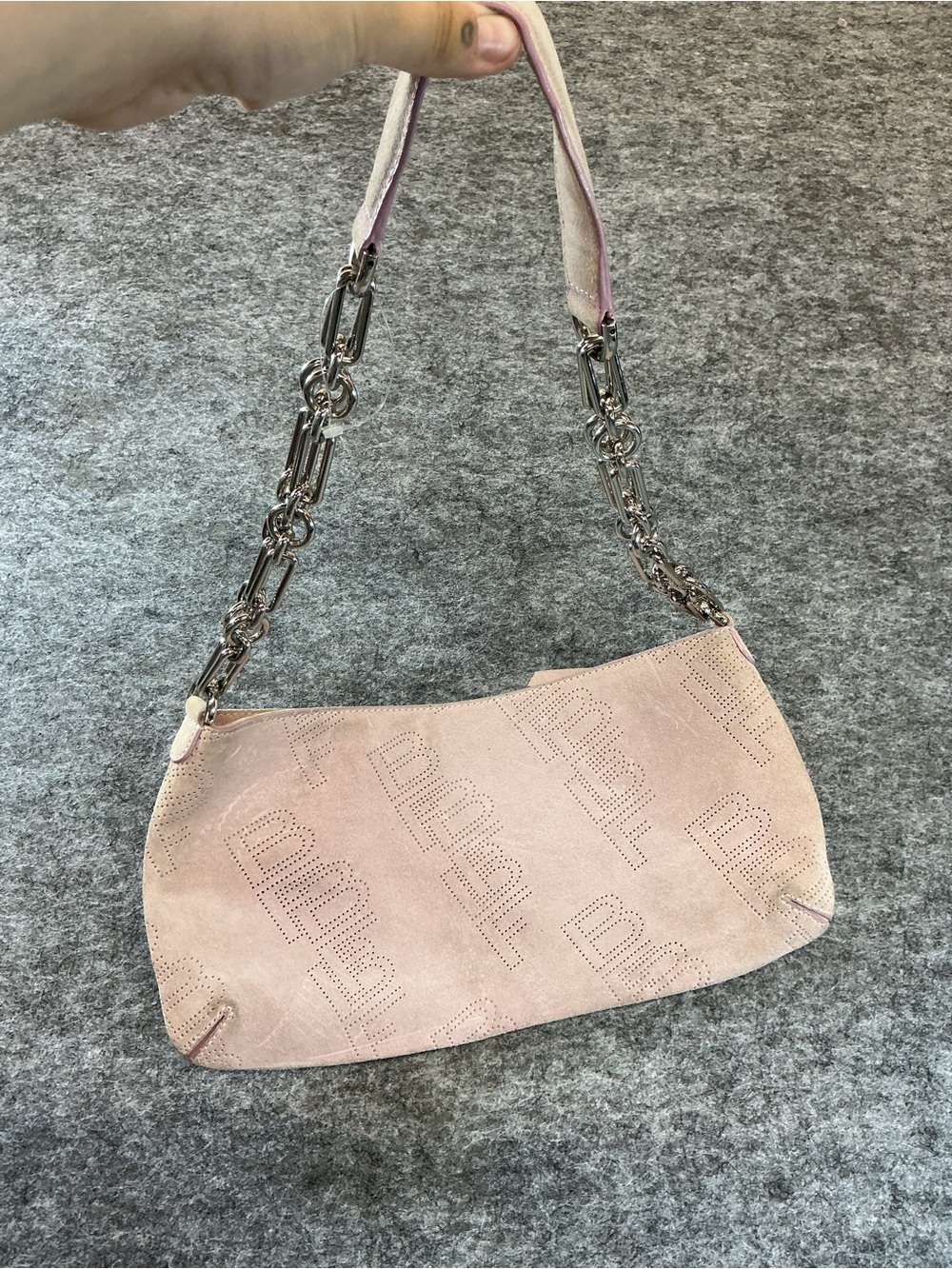 By Far Dusty Pink Suede Chain Strap Shoulder Bag